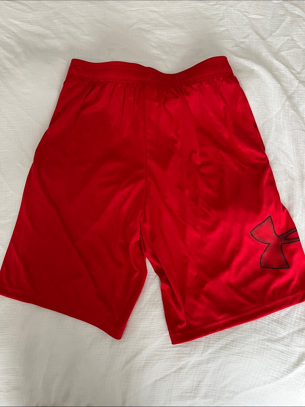 Men’s Red Athletic Training Shorts with Black Logo | Under Armour | Medium - Picture 3 of 4